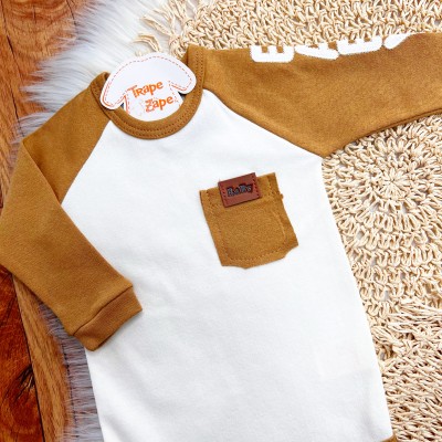 CONJ. DE MALHA 3 PEÇAS - Baby Raposinhas - Caramelo e Off White